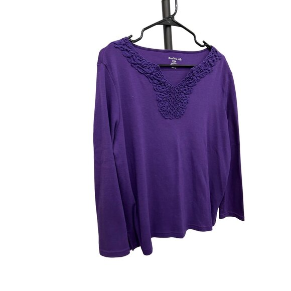 BonWorth Purple Long Sleeve Top Ruffle Neckline  Sz XSP - Picture 3 of 8